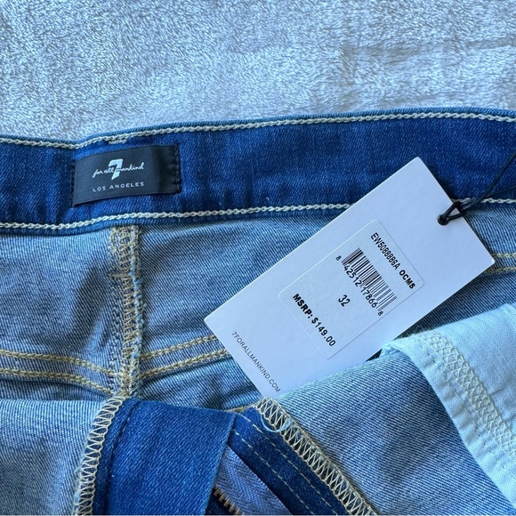 7 For All Mankind Cut Off Denim Shorts 32 in Ocean Mist Raw Hem - Picture 5 of 9